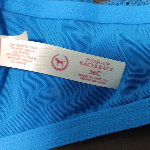 Women's PINK Victoria Secret Bra Hooks Front Green Size 36C Push Up Racer Back - Picture 7 of 8